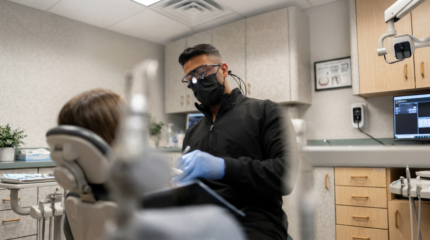 Dentist performing an extraction procedure